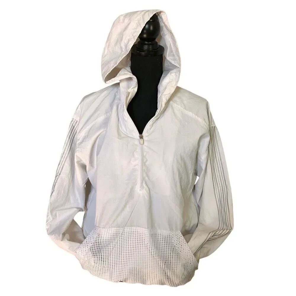 Athletic Collection by 26 International White Hooded 1/4 Zip Front Pocketed Wind